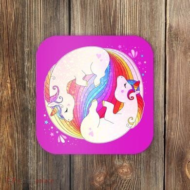 Cute Rainbow Unicorns Yin Yang Coaster