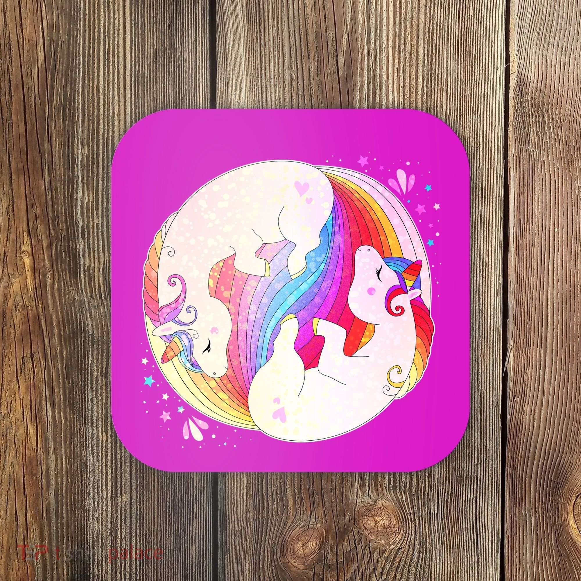 Cute Rainbow Unicorns Yin Yang Coaster