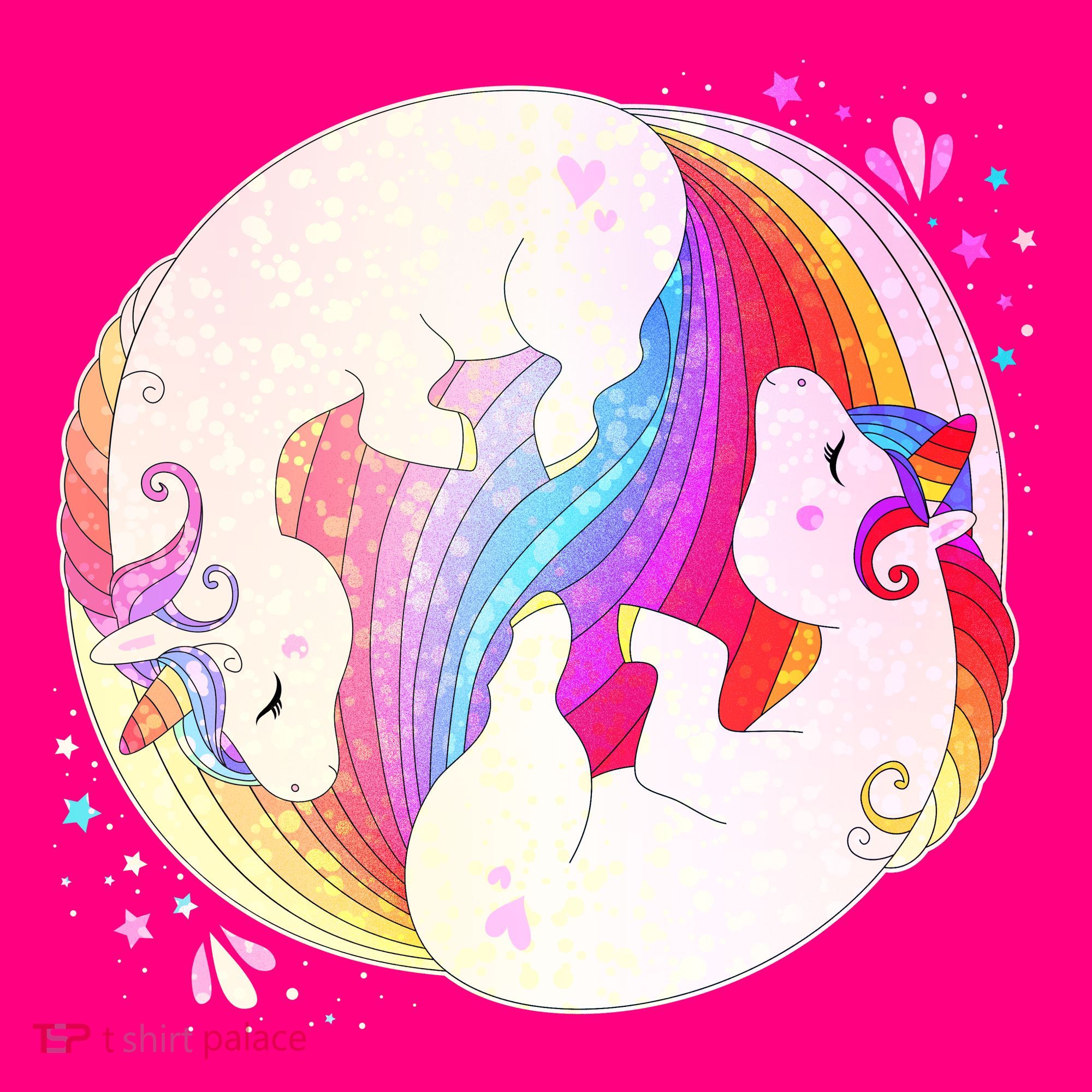 Cute Rainbow Unicorns Yin Yang Coaster
