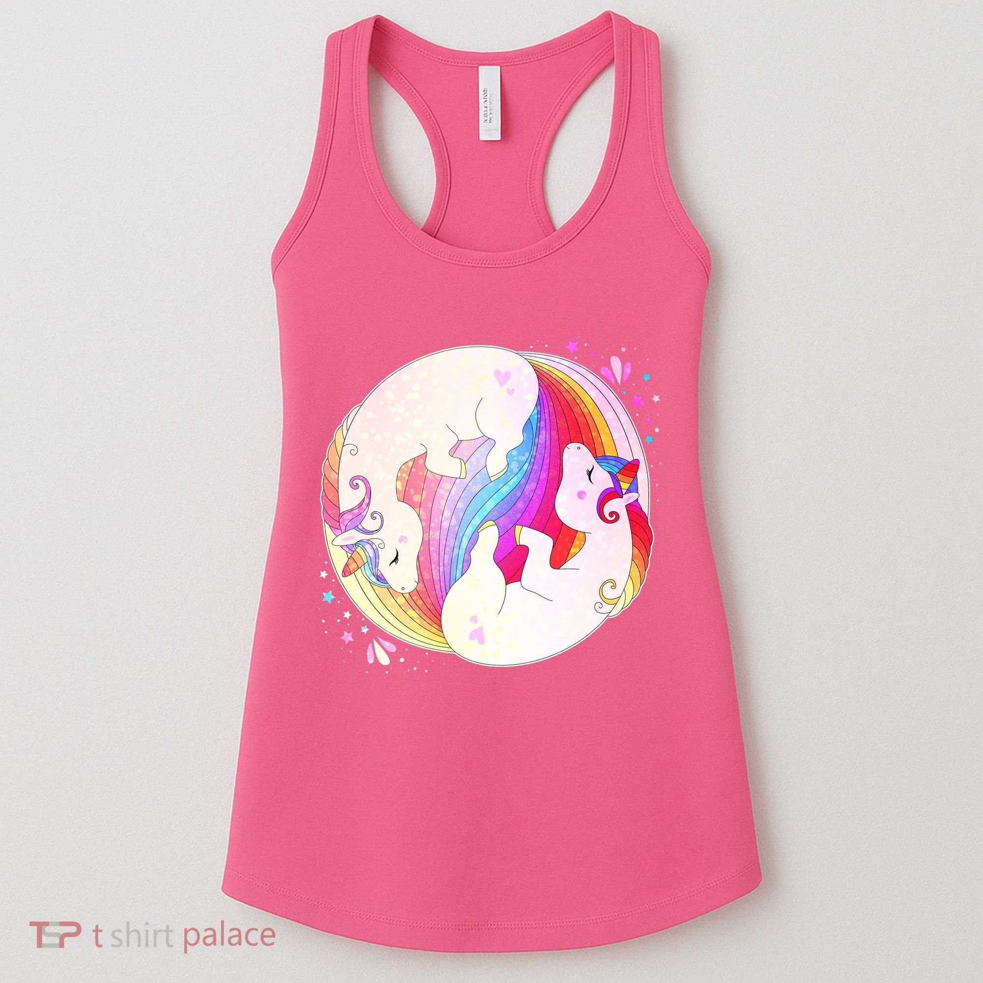 Cute Rainbow Unicorns Yin Yang Women's Tank Top