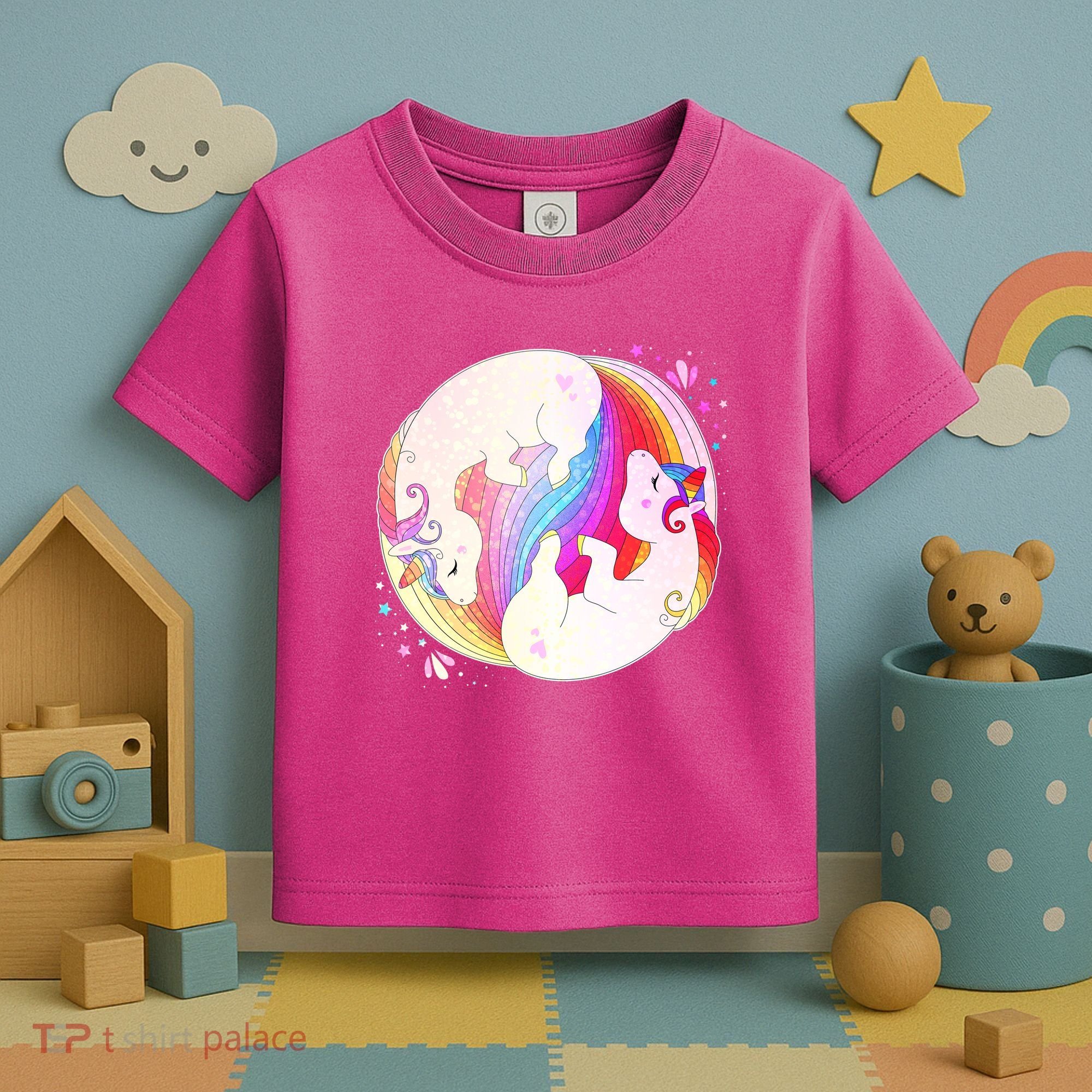 Cute Rainbow Unicorns Yin Yang Toddler T-Shirt