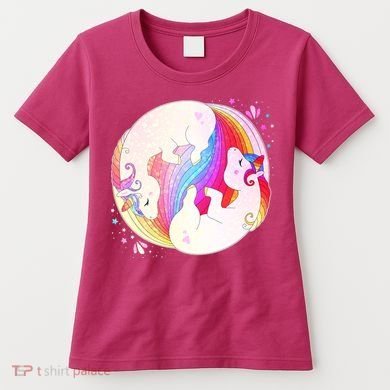 Cute Rainbow Unicorns Yin Yang Women's T-Shirt