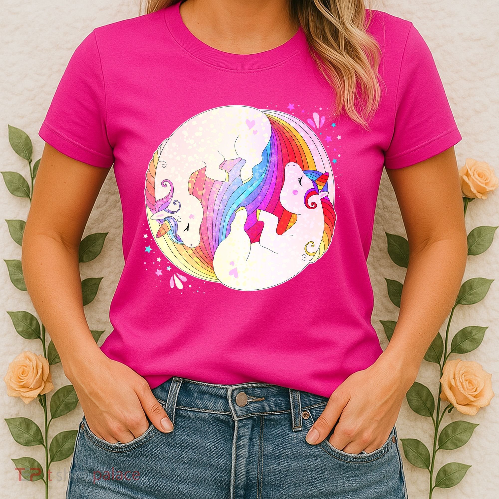 Cute Rainbow Unicorns Yin Yang Women's T-Shirt