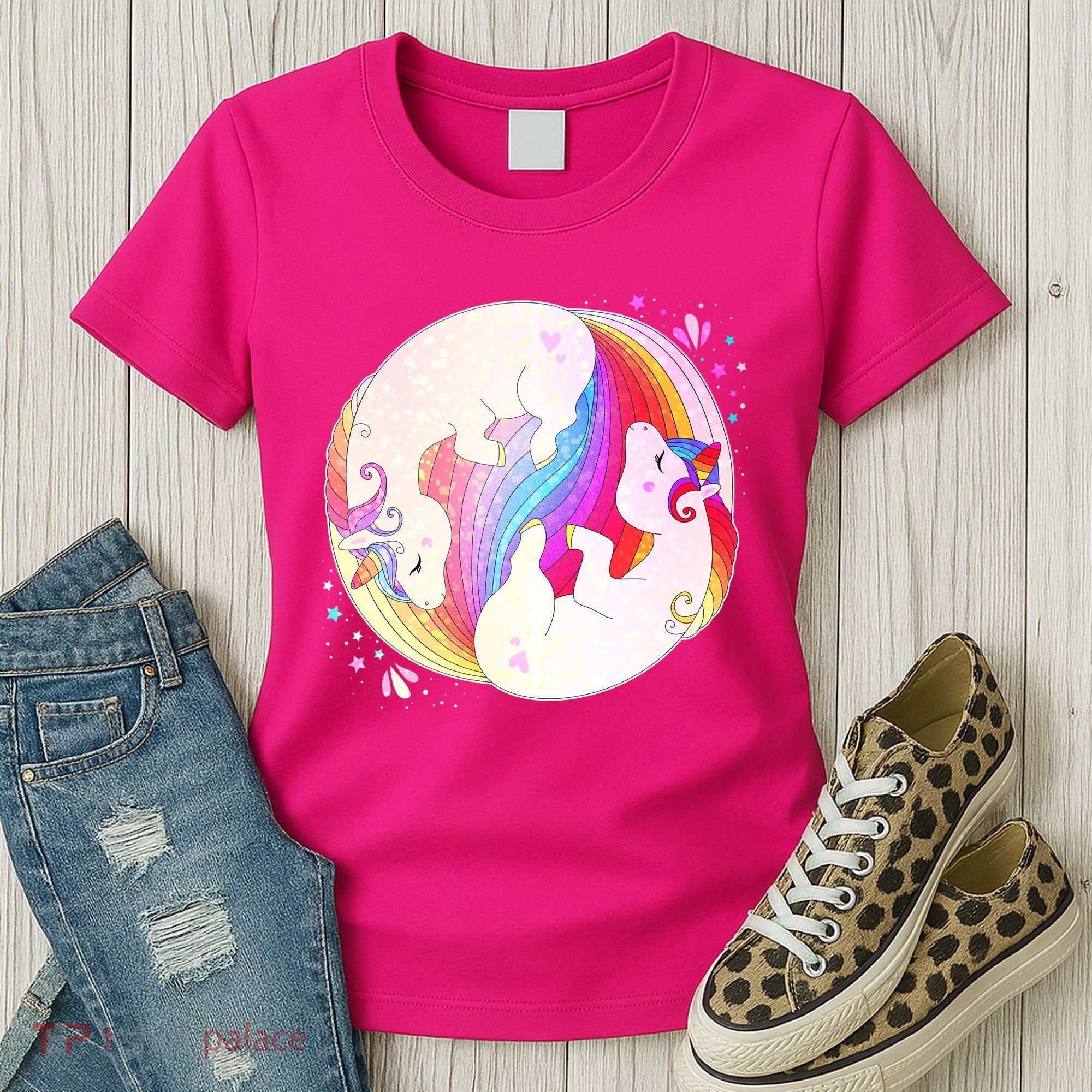 Cute Rainbow Unicorns Yin Yang Women's T-Shirt