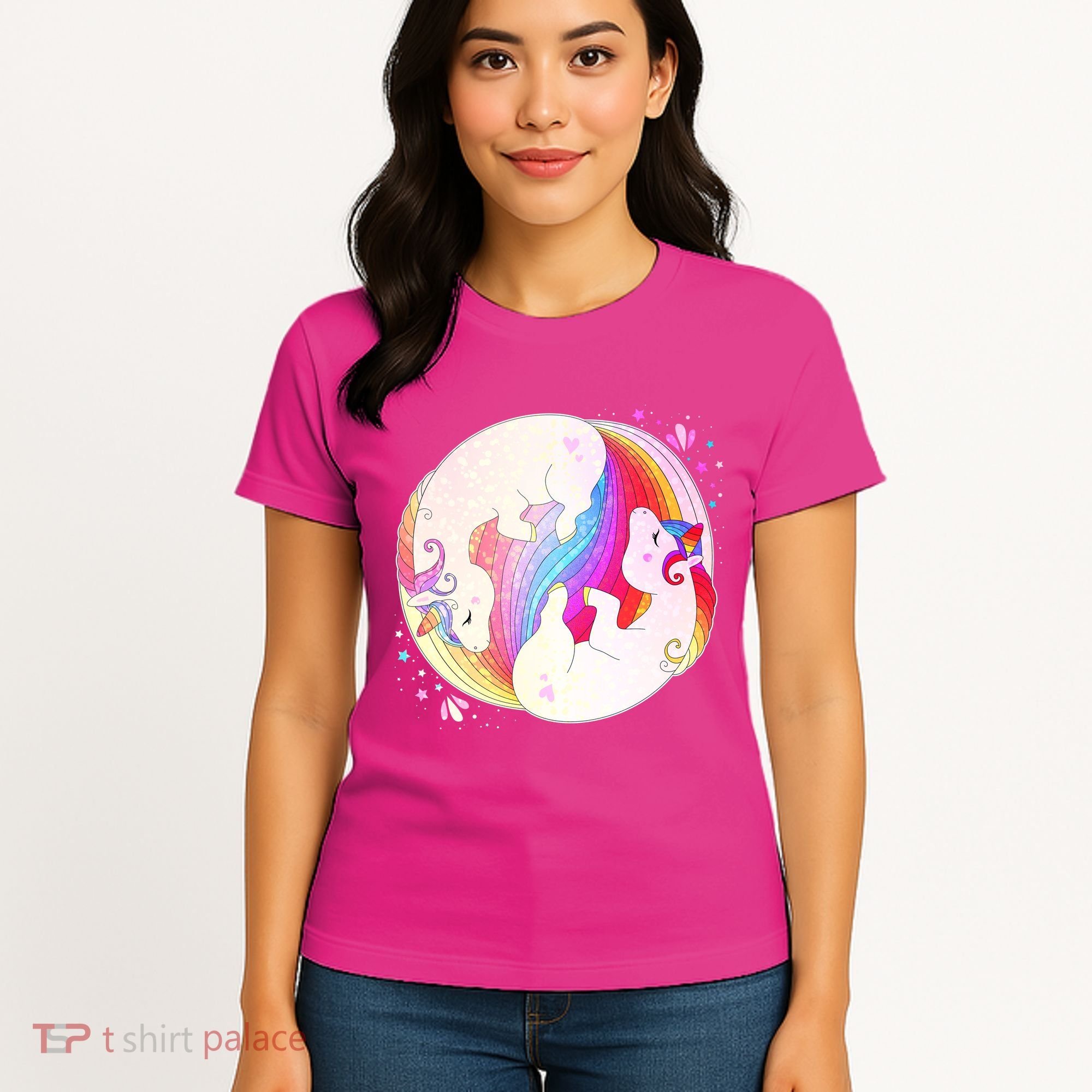Cute Rainbow Unicorns Yin Yang Women's T-Shirt
