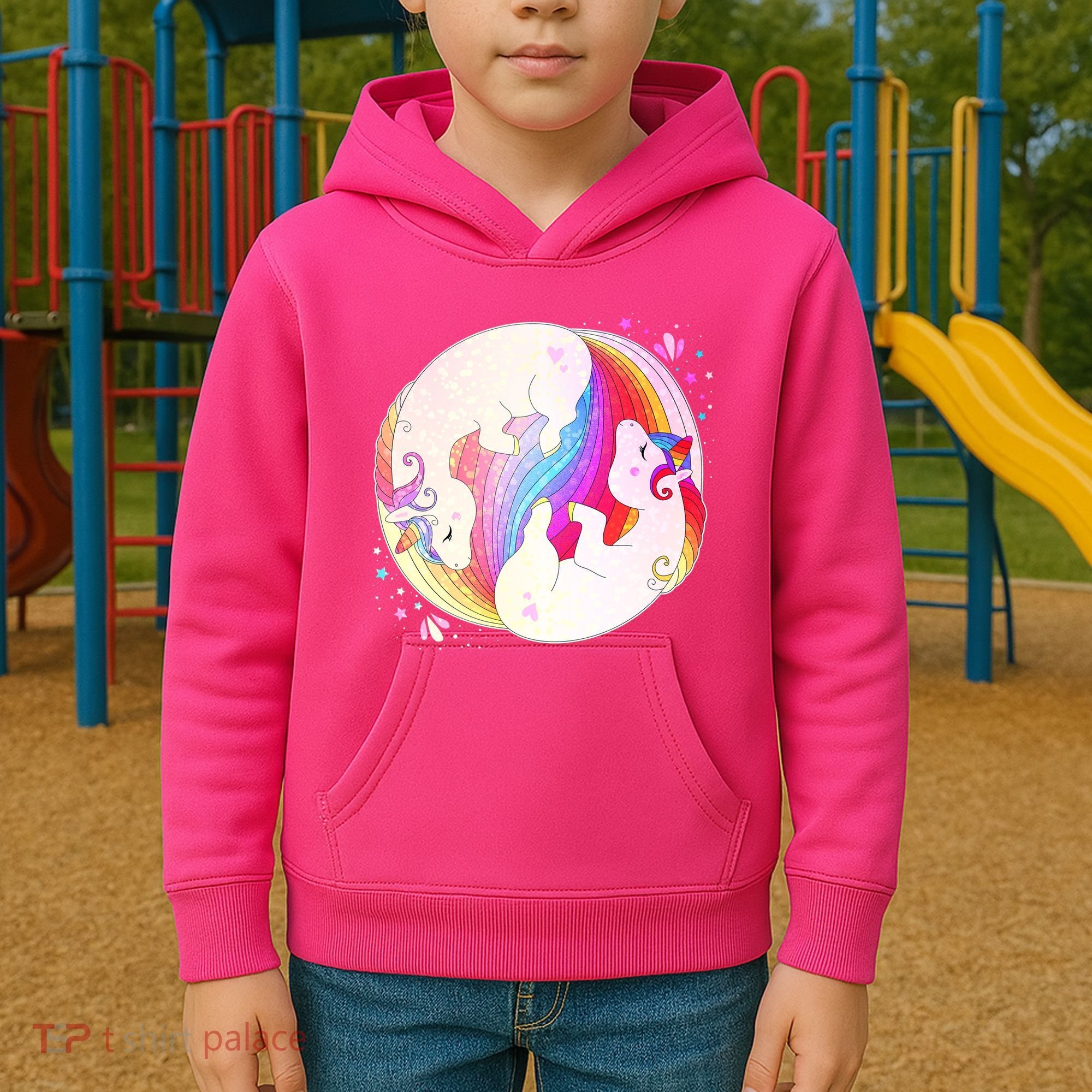 Cute Rainbow Unicorns Yin Yang Kids Hoodie