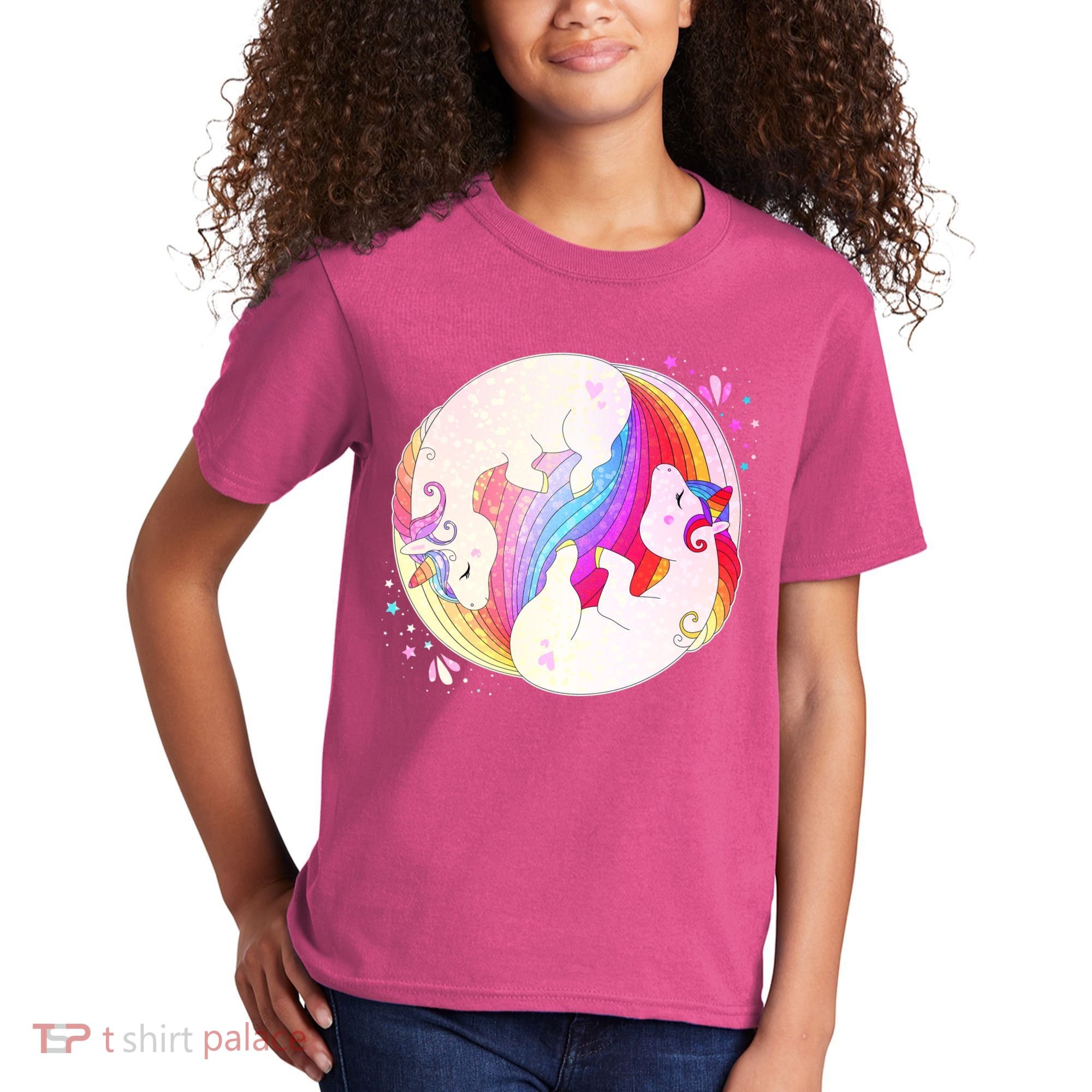 Cute Rainbow Unicorns Yin Yang Kids T-Shirt