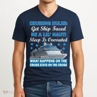Cruising Rules Get Ship Faced Funny Cruise V-Neck T-Shirt thumb 2
