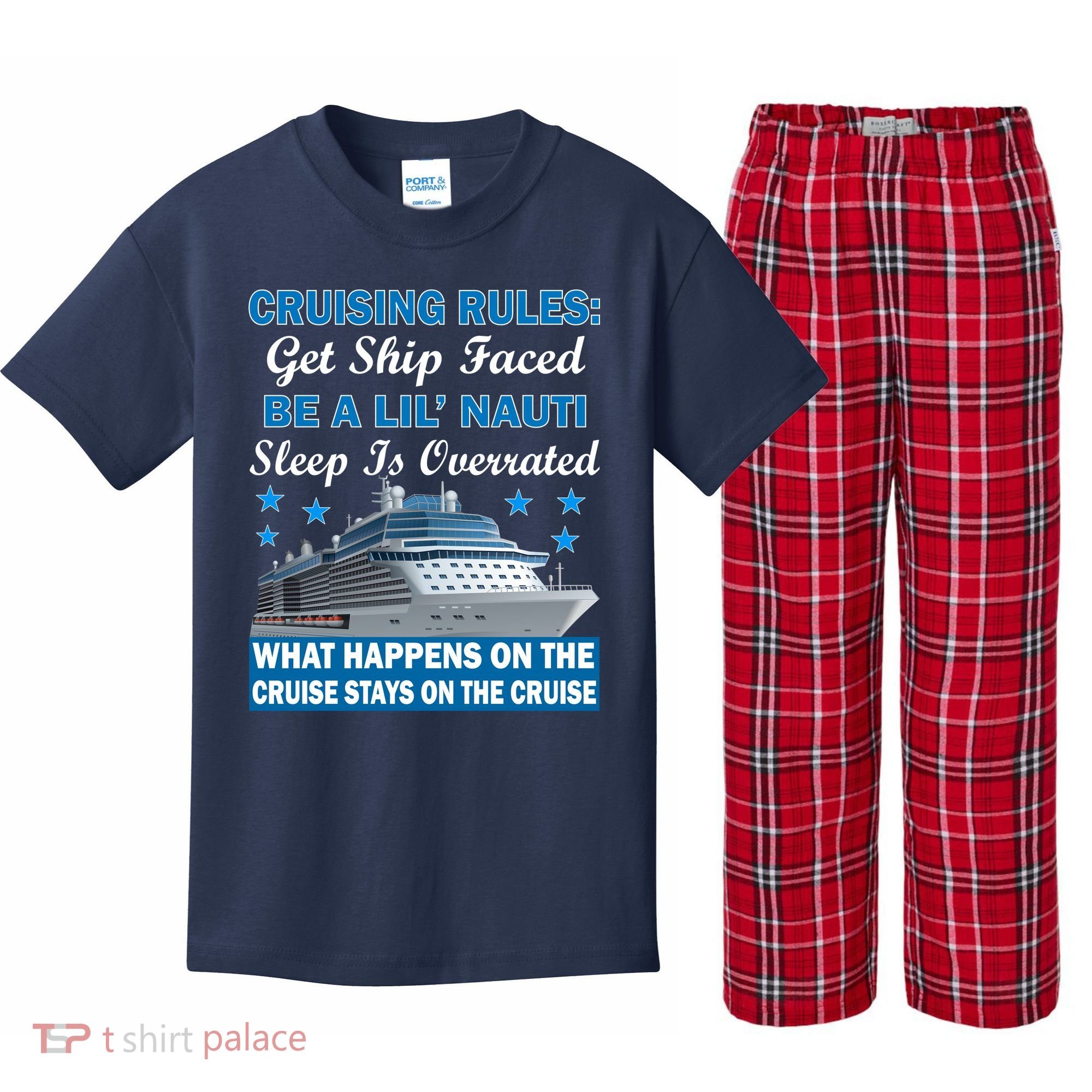 Cruising Rules Get Ship Faced Funny Cruise Kids Plaid Pajama Set
