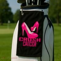 Crush Cancer With Pink Heels Golf Towel thumb 2