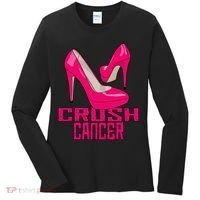 Crush Cancer With Pink Heels Women's Long Sleeve Shirt thumb 0