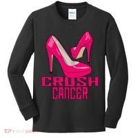 Crush Cancer With Pink Heels Kids Long Sleeve Shirt thumb 0