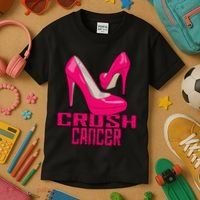 Crush Cancer With Pink Heels Kids T-Shirt thumb 3