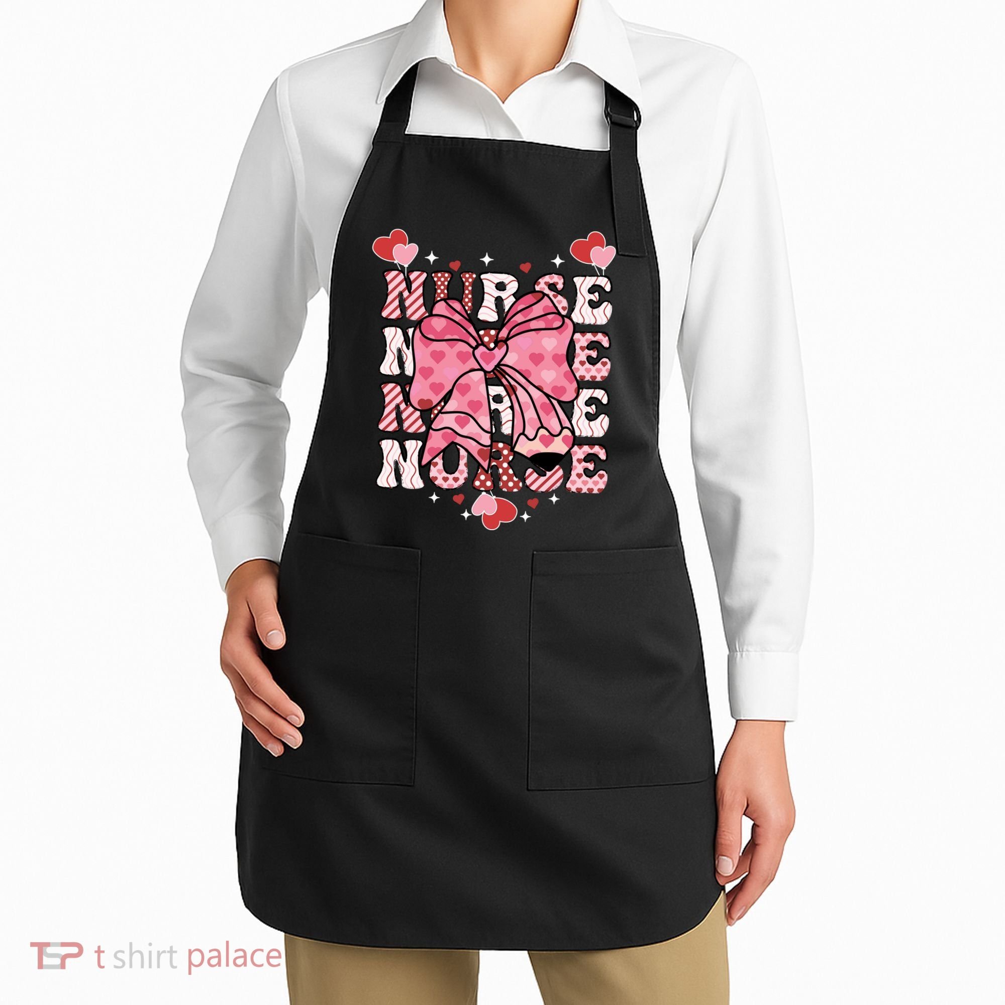 Cute Retro Valentines Day Nurse Heart Ribbon Apron