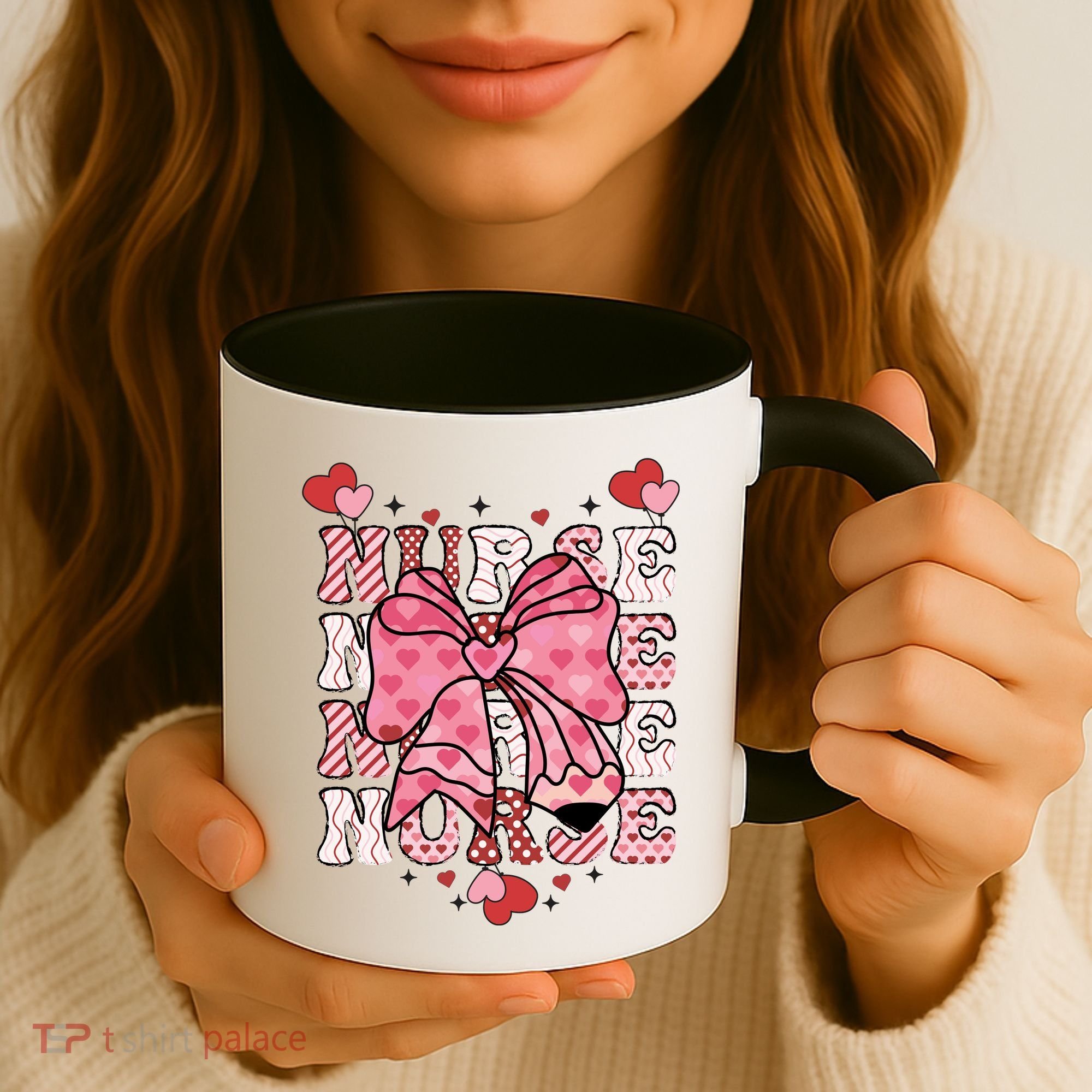 Cute Retro Valentines Day Nurse Heart Ribbon Coffee Mug