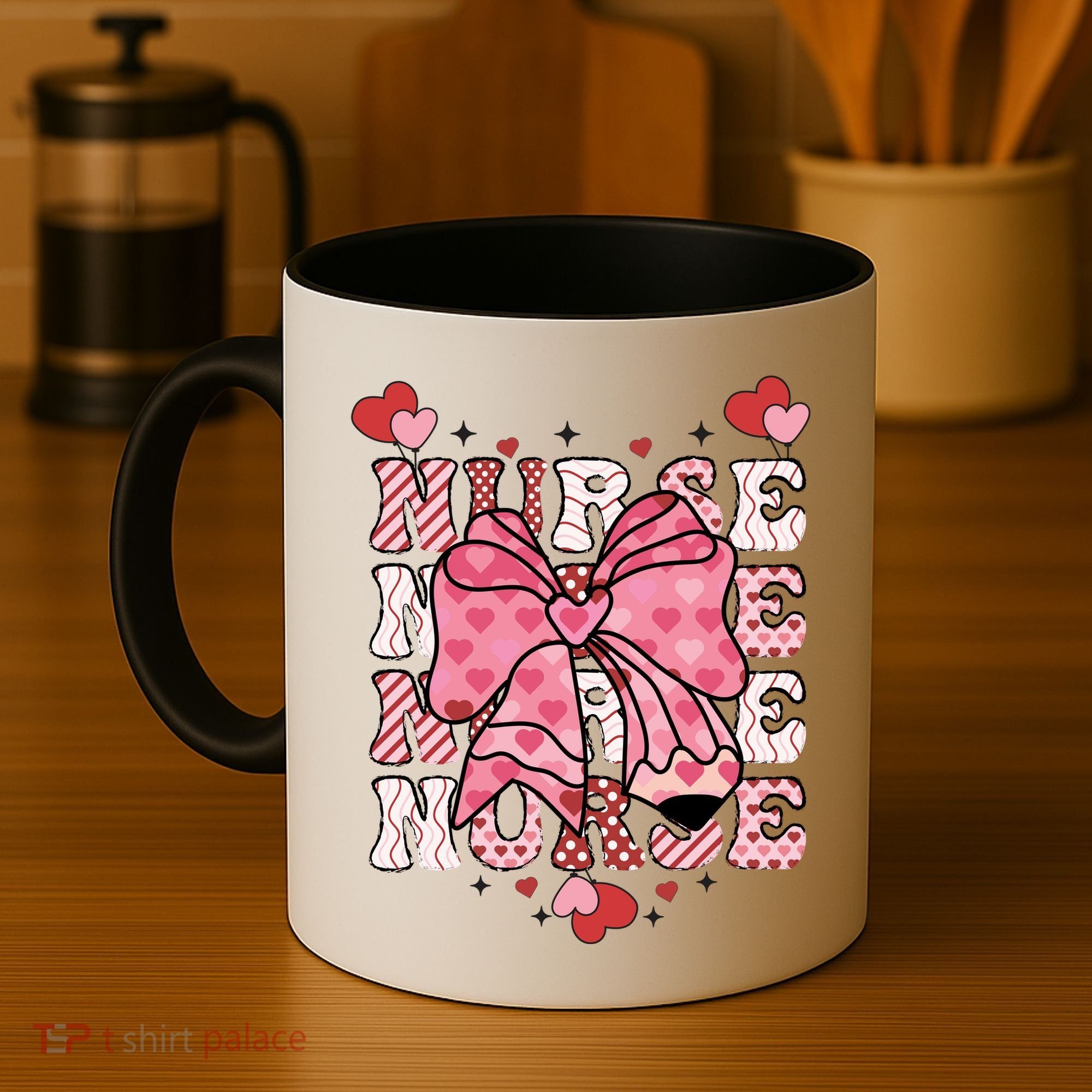 Cute Retro Valentines Day Nurse Heart Ribbon Coffee Mug