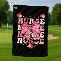 Cute Retro Valentines Day Nurse Heart Ribbon Golf Towel thumb 1