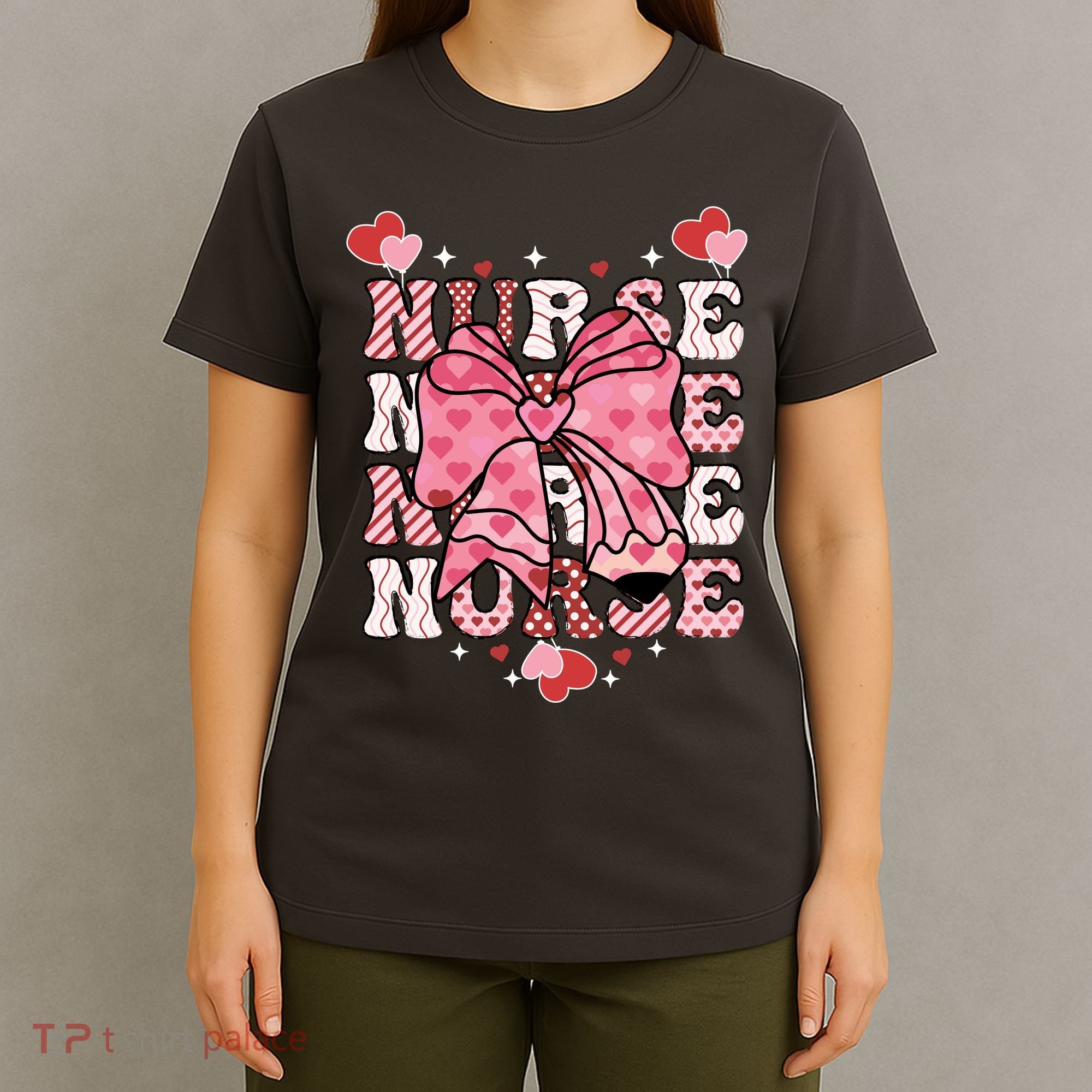 Cute Retro Valentines Day Nurse Heart Ribbon T-Shirt