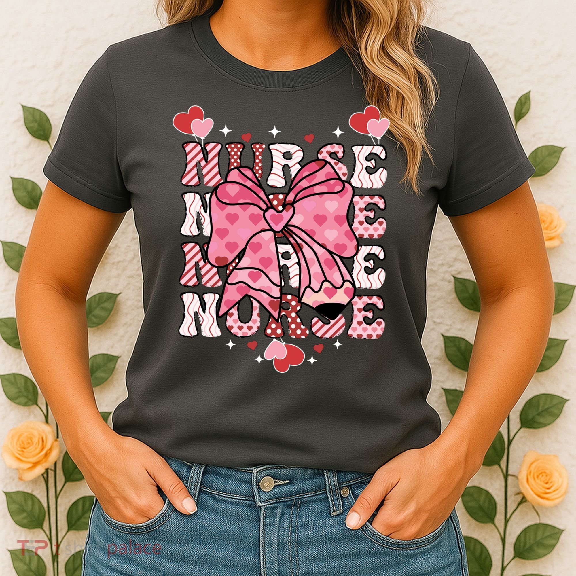 Cute Retro Valentines Day Nurse Heart Ribbon Women's T-Shirt
