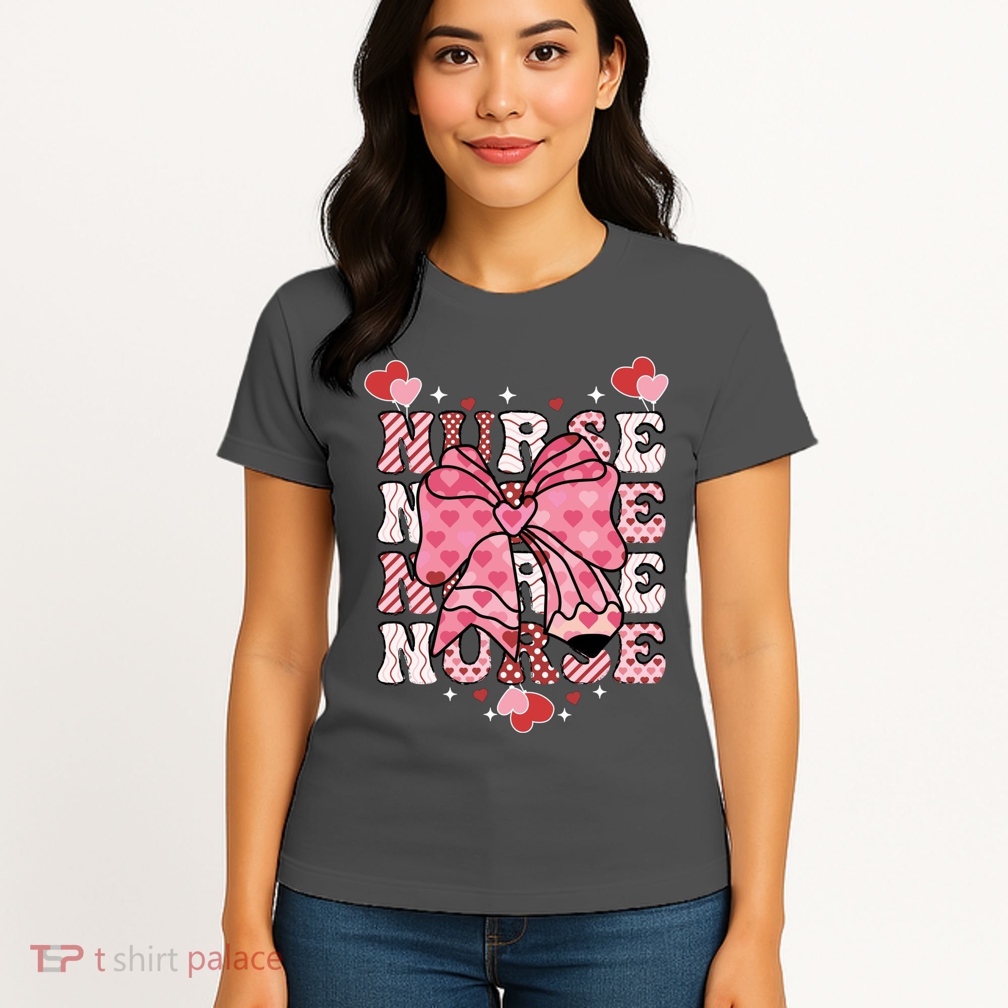 Cute Retro Valentines Day Nurse Heart Ribbon Women's T-Shirt