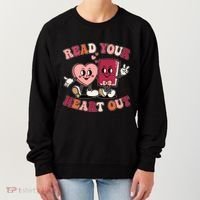 Cute Retro Valentine Read Your Heart Out Book Lover Reading Fan Women's Sweatshirt thumb 0
