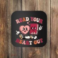 Cute Retro Valentine Read Your Heart Out Book Lover Reading Fan Coaster thumb 0