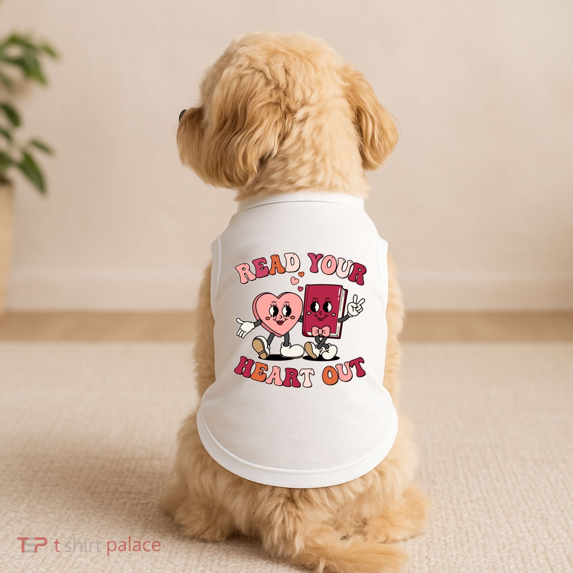 Cute Retro Valentine Read Your Heart Out Book Lover Reading Fan Doggie Tank