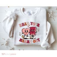 Cute Retro Valentine Read Your Heart Out Book Lover Reading Fan Sweatshirt thumb 2