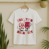 Cute Retro Valentine Read Your Heart Out Book Lover Reading Fan T-Shirt thumb 2