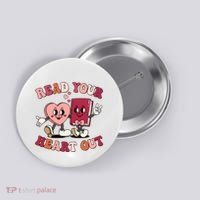 Cute Retro Valentine Read Your Heart Out Book Lover Reading Fan Button thumb 0