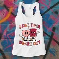 Cute Retro Valentine Read Your Heart Out Book Lover Reading Fan Women's Tank Top thumb 3