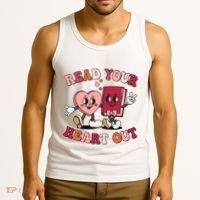 Cute Retro Valentine Read Your Heart Out Book Lover Reading Fan Tank Top thumb 3