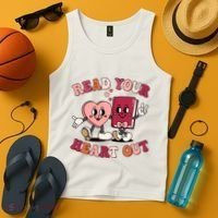 Cute Retro Valentine Read Your Heart Out Book Lover Reading Fan Tank Top thumb 4
