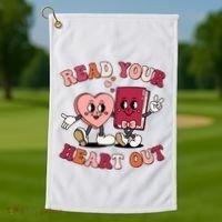 Cute Retro Valentine Read Your Heart Out Book Lover Reading Fan Golf Towel thumb 1