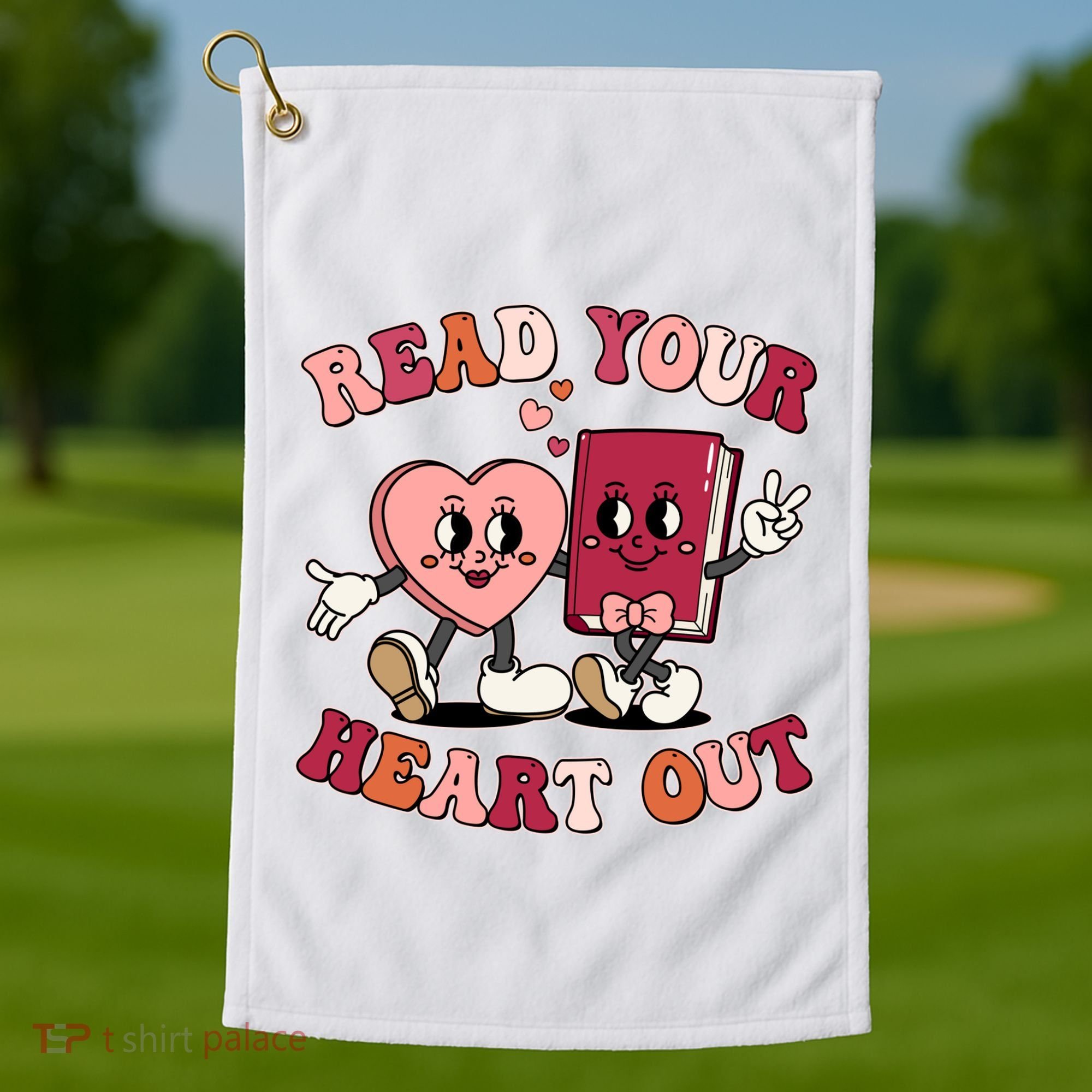 Cute Retro Valentine Read Your Heart Out Book Lover Reading Fan Golf Towel