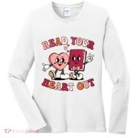 Cute Retro Valentine Read Your Heart Out Book Lover Reading Fan Women's Long Sleeve Shirt thumb 0