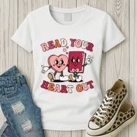 Cute Retro Valentine Read Your Heart Out Book Lover Reading Fan Women's T-Shirt thumb 3