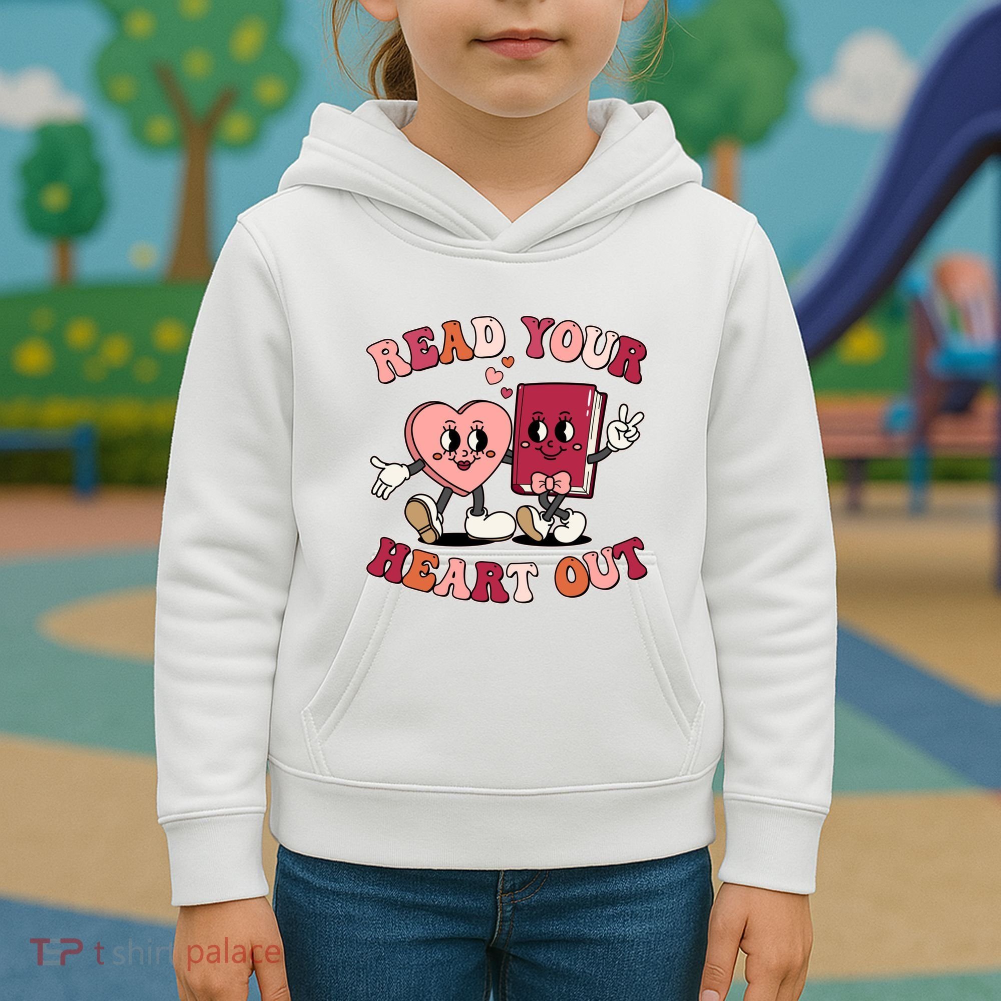 Cute Retro Valentine Read Your Heart Out Book Lover Reading Fan Kids Hoodie