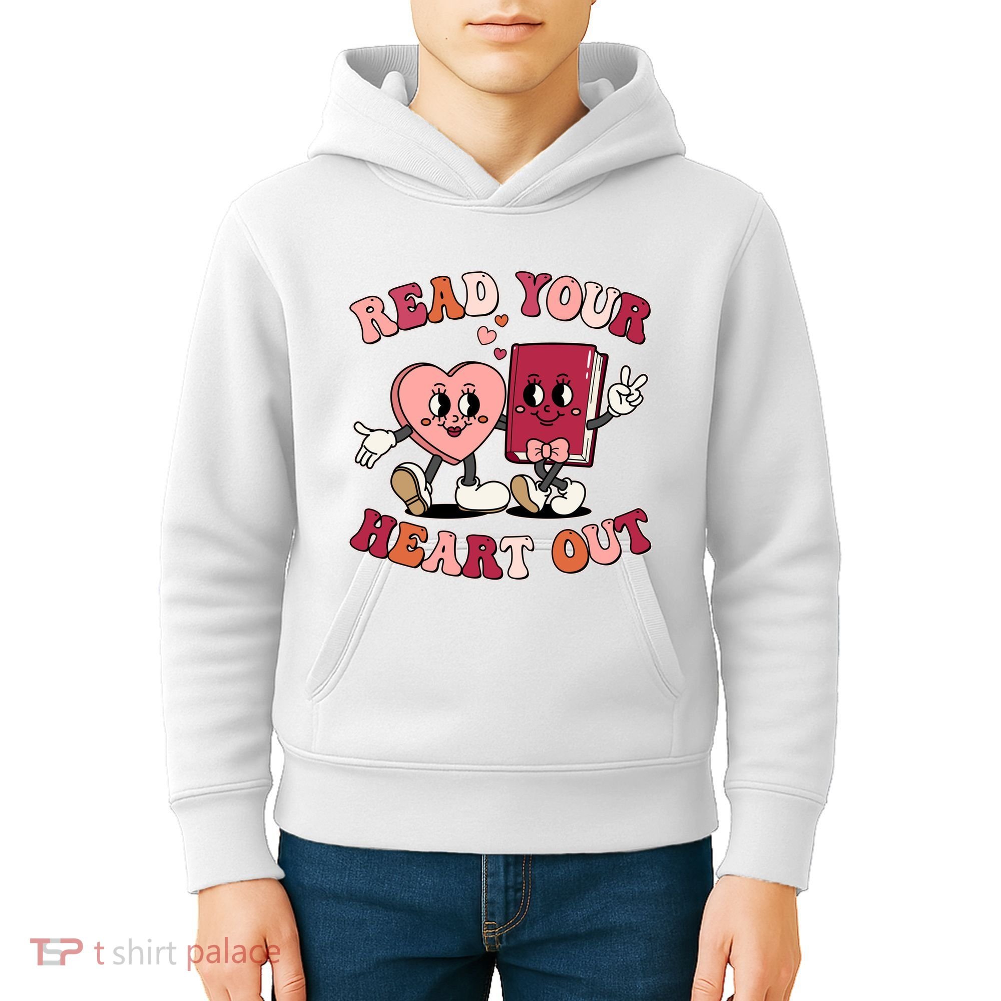 Cute Retro Valentine Read Your Heart Out Book Lover Reading Fan Kids Hoodie
