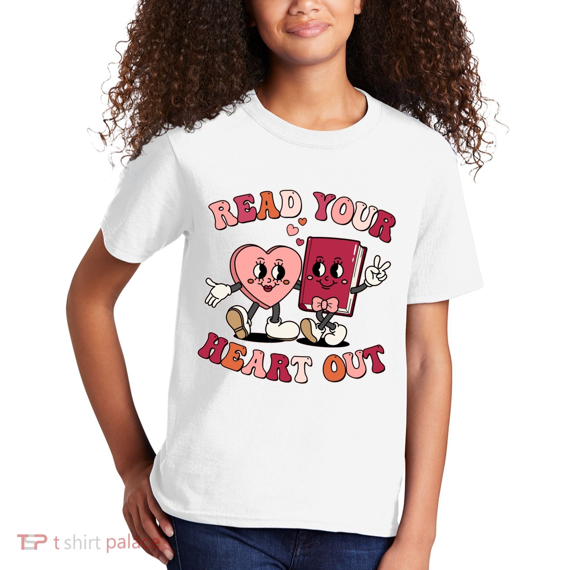 Cute Retro Valentine Read Your Heart Out Book Lover Reading Fan Kids T-Shirt