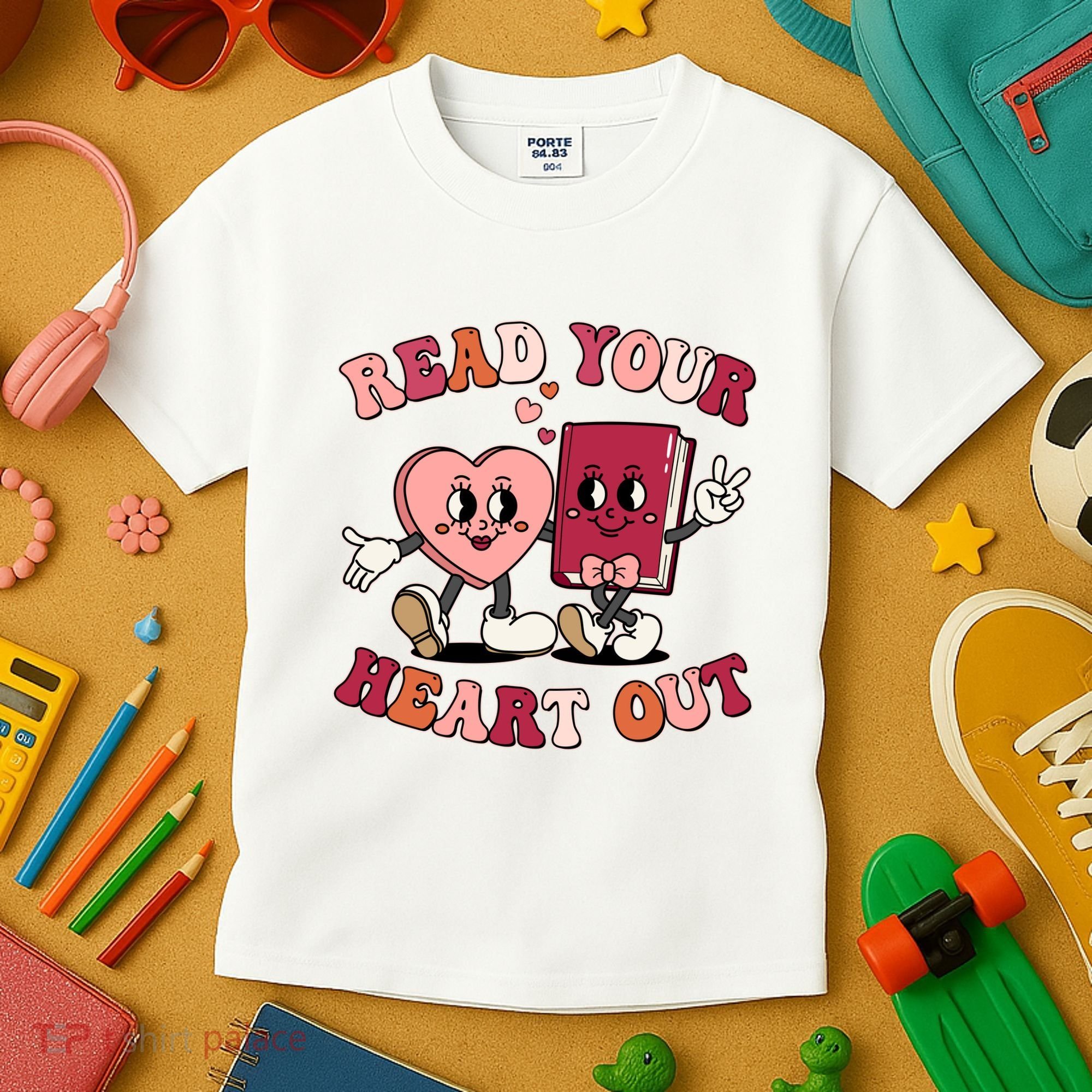 Cute Retro Valentine Read Your Heart Out Book Lover Reading Fan Kids T-Shirt