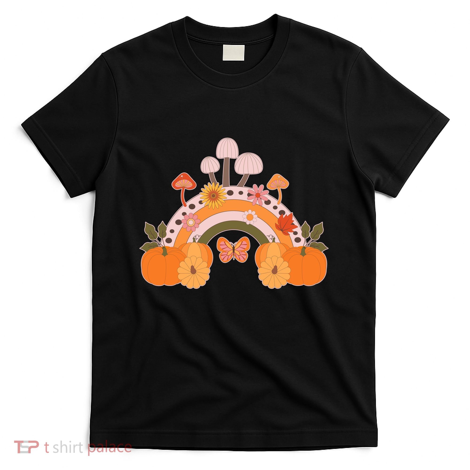 Cute Retro Vintage Fall Autumn Rainbow Mushrooms Pumpkins T-Shirt