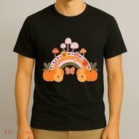 Cute Retro Vintage Fall Autumn Rainbow Mushrooms Pumpkins T-Shirt thumb 3