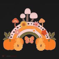 Cute Retro Vintage Fall Autumn Rainbow Mushrooms Pumpkins T-Shirt thumb 7