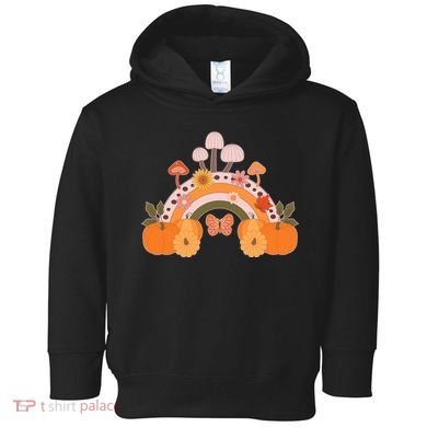 Cute Retro Vintage Fall Autumn Rainbow Mushrooms Pumpkins Toddler Hoodie