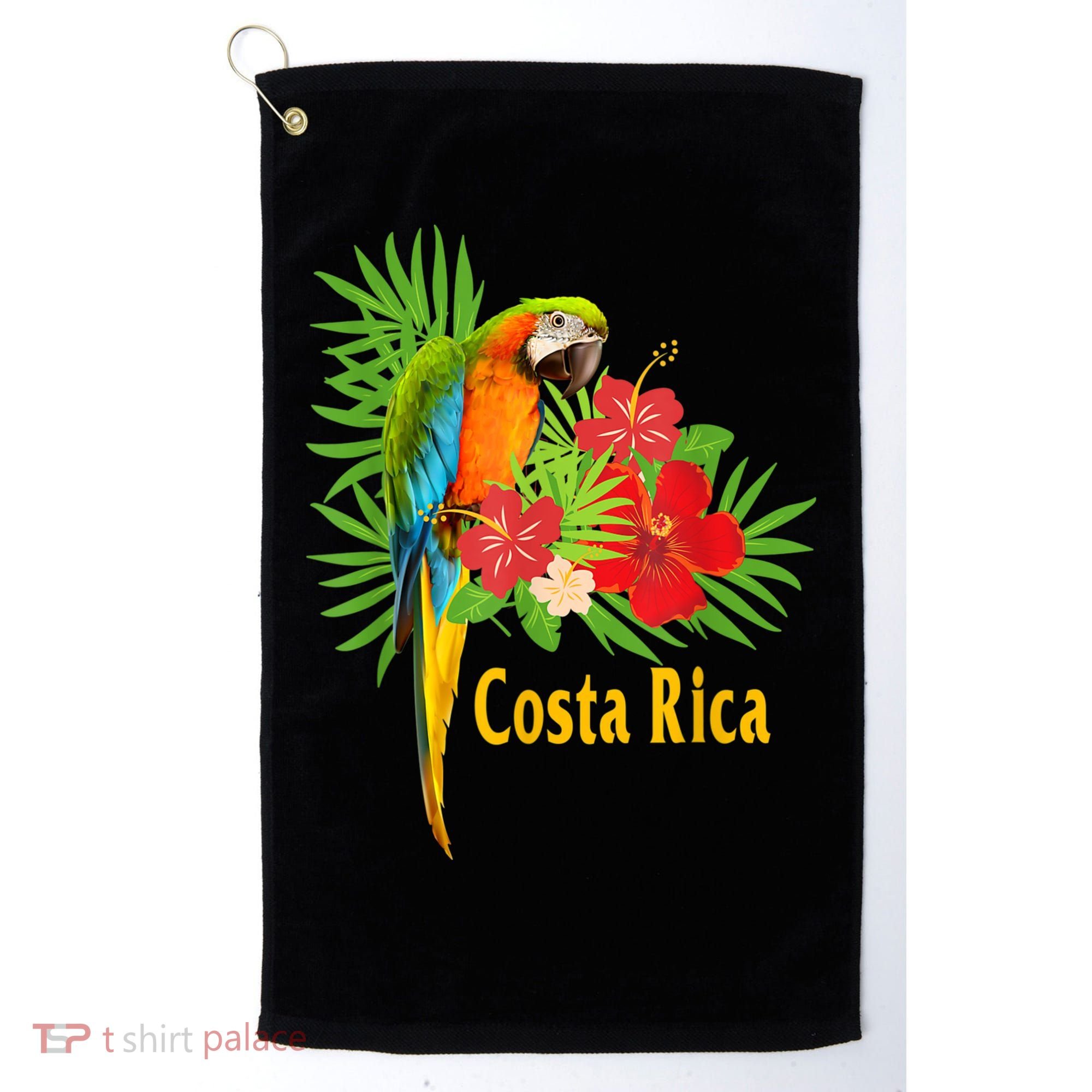 Costa Rica Vacation Parrot Tropical Flowers Golf Towel