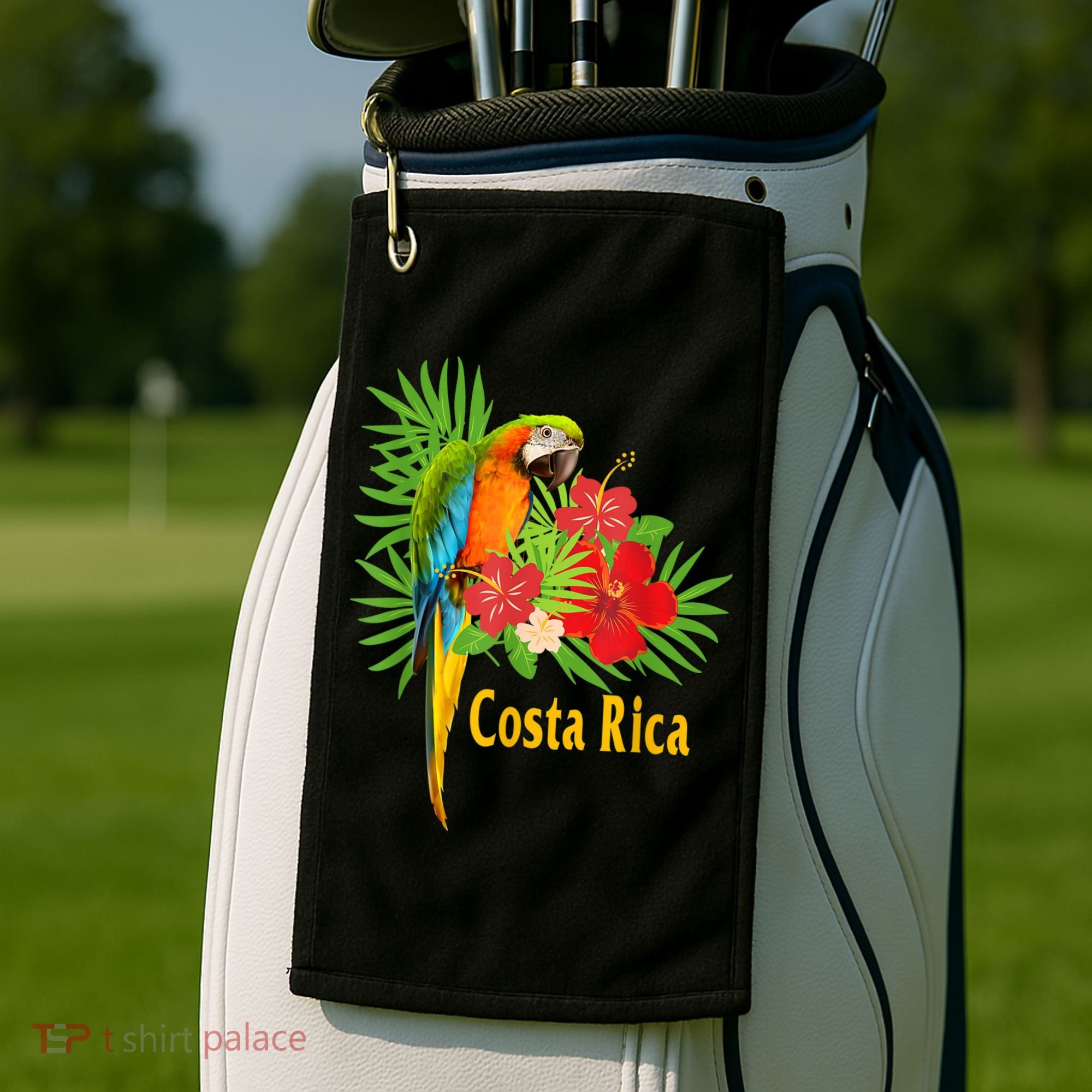 Costa Rica Vacation Parrot Tropical Flowers Golf Towel