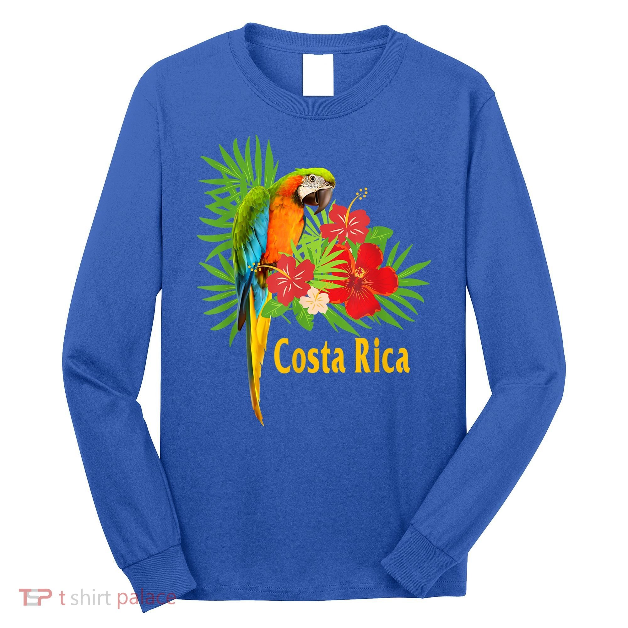 Costa Rica Vacation Parrot Tropical Flowers Long Sleeve Shirt