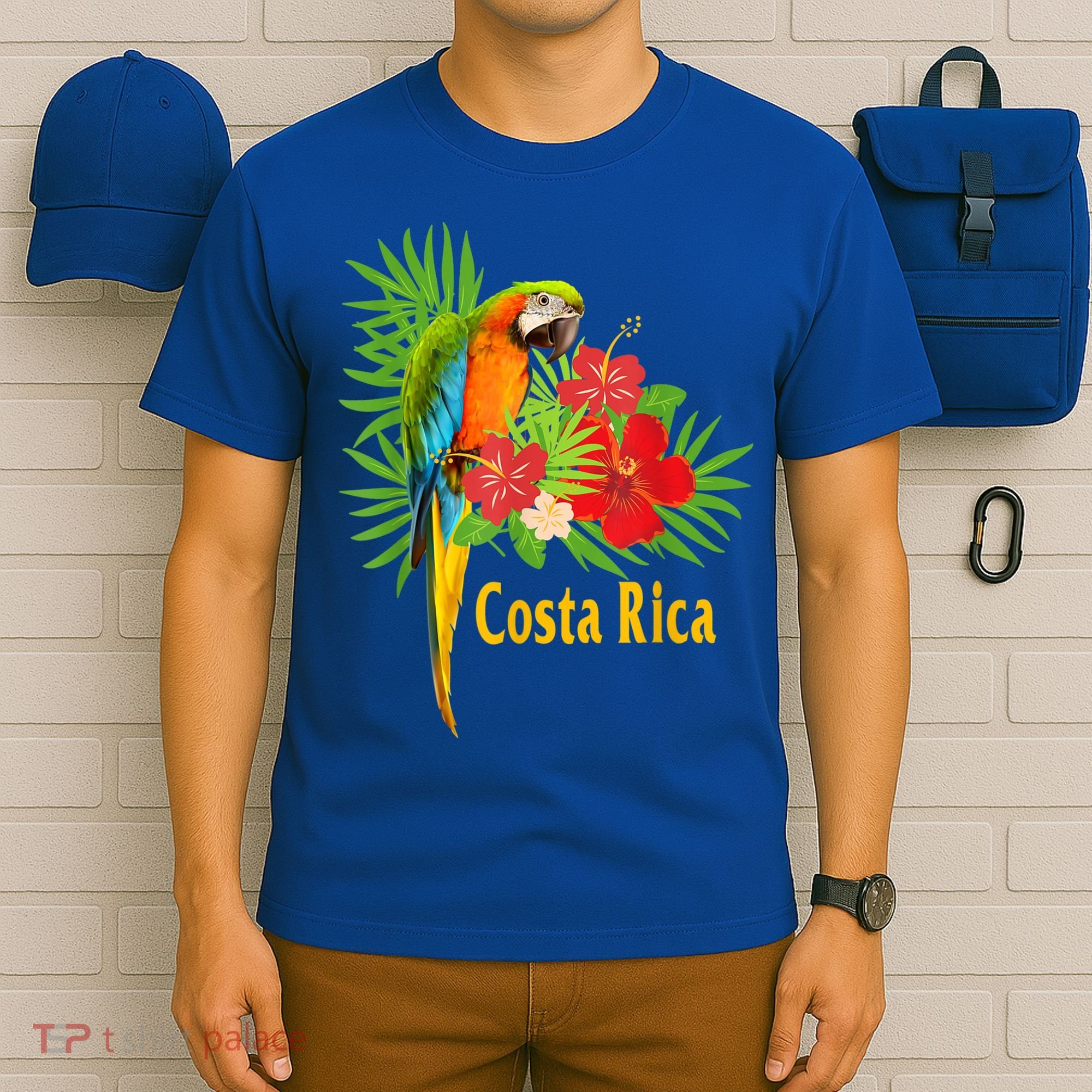 Costa Rica Vacation Parrot Tropical Flowers T-Shirt