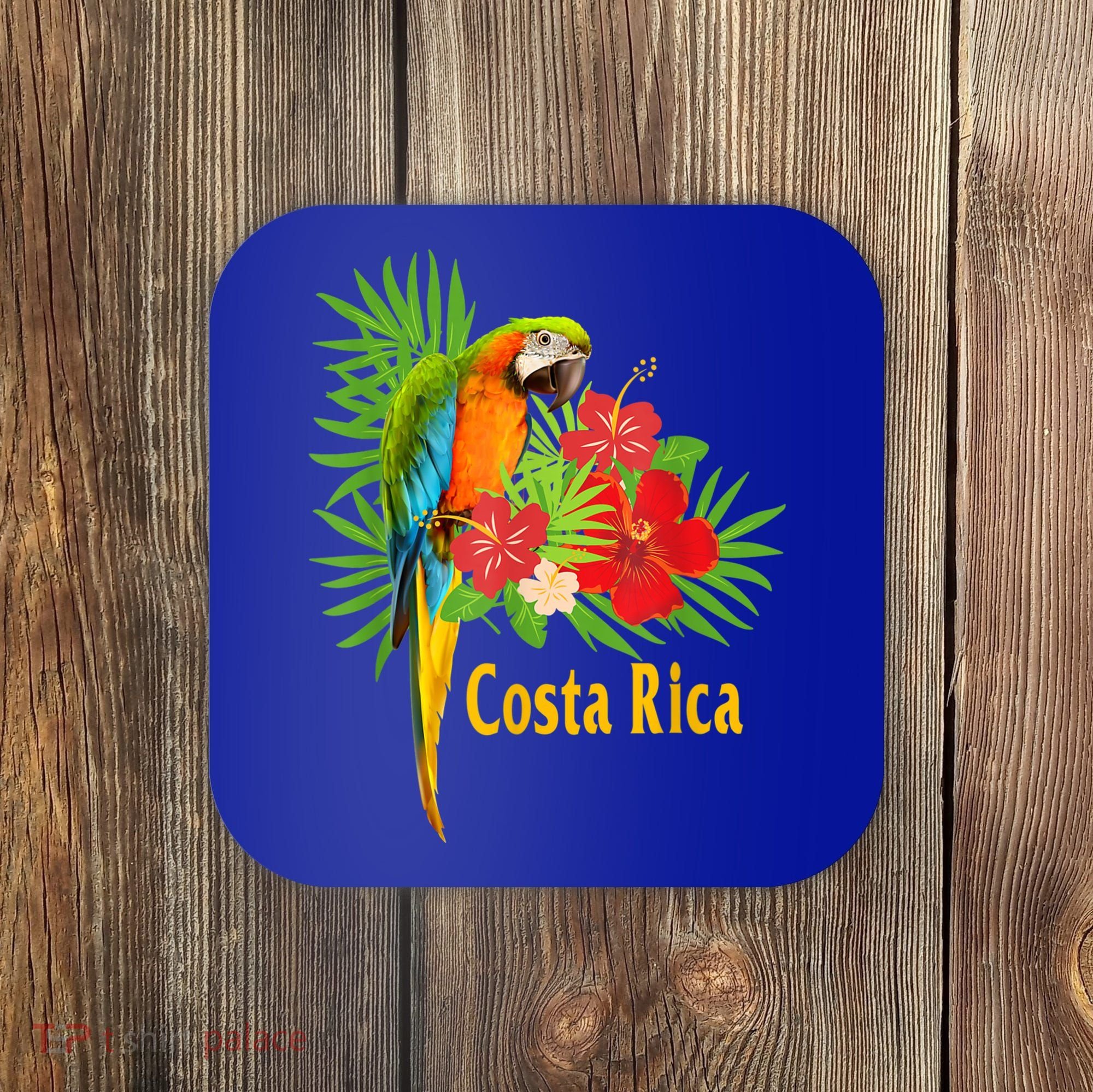 Costa Rica Vacation Parrot Tropical Flowers Coaster